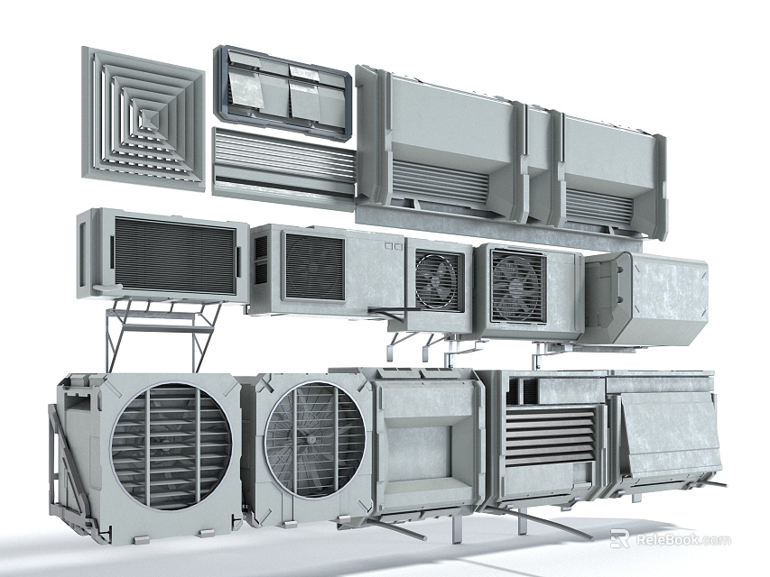 Various Air Conditioner Fans Displayed In Studio 3d model 