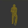 3D Construction Worker Model Wearing Safety Helmet Holding Shovel in Gray Setting