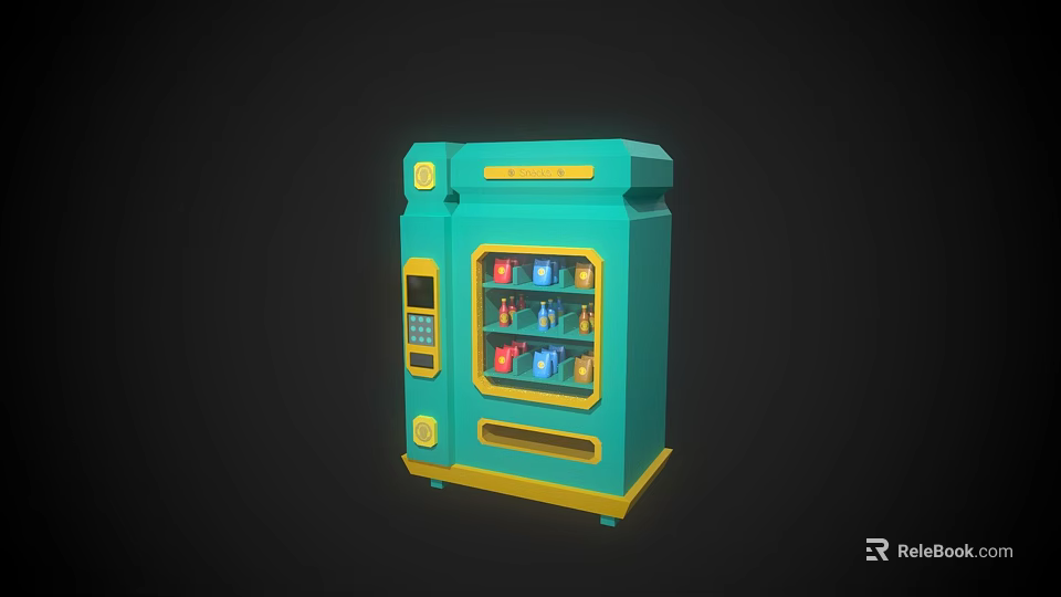 Commercial Teal And Yellow Vending Machine With Digital Display And Drink Shelves 3d model 