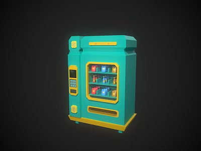 Commercial Teal And Yellow Vending Machine With Digital Display And Drink Shelves 3d model