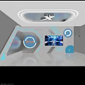 Tech Inspired X KIDS Space Interior With Large Display Screen And Curved Blue Lighting Details
