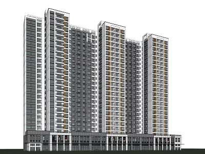 Modern High Rise Residential Buildings With Contemporary Exterior And Balcony Design 3d model