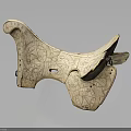 Traditional Carved Saddle With Intricate Decorative Patterns And Wooden Structure