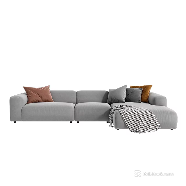 Gray Sectional Sofa With Colorful Pillows And Cozy Throw Blanket 3d model