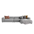 Gray Sectional Sofa With Colorful Pillows And Cozy Throw Blanket 3d model