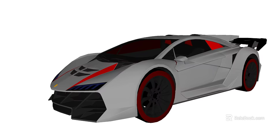 Silver Sports Car With Sleek Modern Design And Red Accent Rims 3d model 