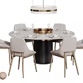 Modern Round Dining Table Set with Marble Top Black Base and Light Grey Gold Chairs