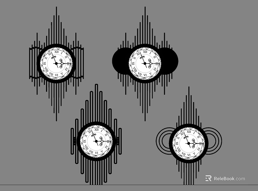 Decorative Wall Clocks With Artistic Radial Lines And Circular Frames Design 3d model 