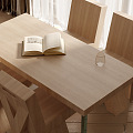 Modern Dining Table and Chair Combination Dining Table and Chair Wood Floor Curtain Gauze Curtain 3d model