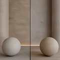 Light Colored Sphere Sculpture With Cylindrical Elements And Beige Background Wall