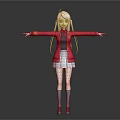 Pink Haired Girl In Red Coat With Plaid Skirt Gray Socks Blue Shoes Arms Outstretched