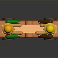 Wooden Seesaw Toy With Two Puppets Wearing Yellow Hats And Wheels