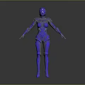 Futuristic Female Game Movie Character In Blue Metallic Armor With Sci Fi Design