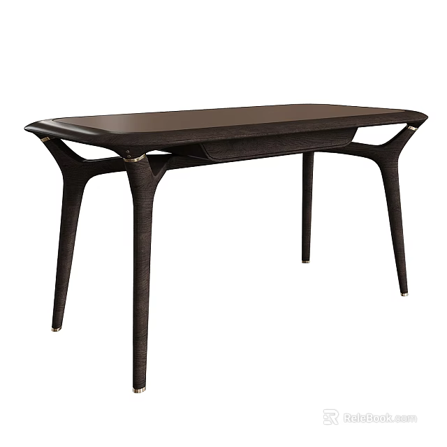 Modern Dining Table with Dark Brown Tabletop and Stylish Curved Legs Design 3d model
