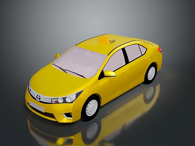 Yellow Toyota Taxi Sedan With Bright Color And Roof Sign For City Transport 3d model
