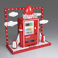Red CocaCola Rocket Shaped Commercial Vending Machine With Sprite Drinks And Cloud Decorations 3d model