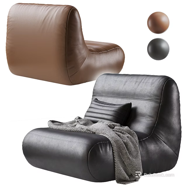 Modern Black And Brown Leather Single Seater Sofa With Pillow And Blanket Design 3d model 
