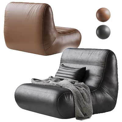 Modern Black And Brown Leather Single Seater Sofa With Pillow And Blanket Design 3d model