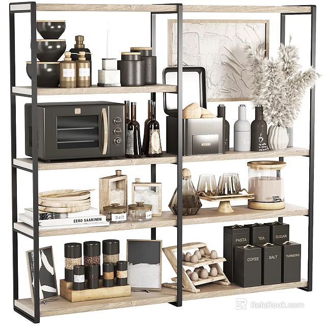 Modern Storage Shelf Organizing Microwave Bottles Jars Glassware and Decorative Items 3d model 