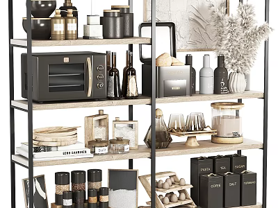 Modern Storage Shelf Organizing Microwave Bottles Jars Glassware and Decorative Items 3d model