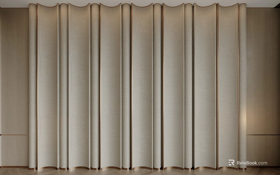 Modern Elegant Textured Background Wall With Vertical Pleated Design In Interior 3d model 