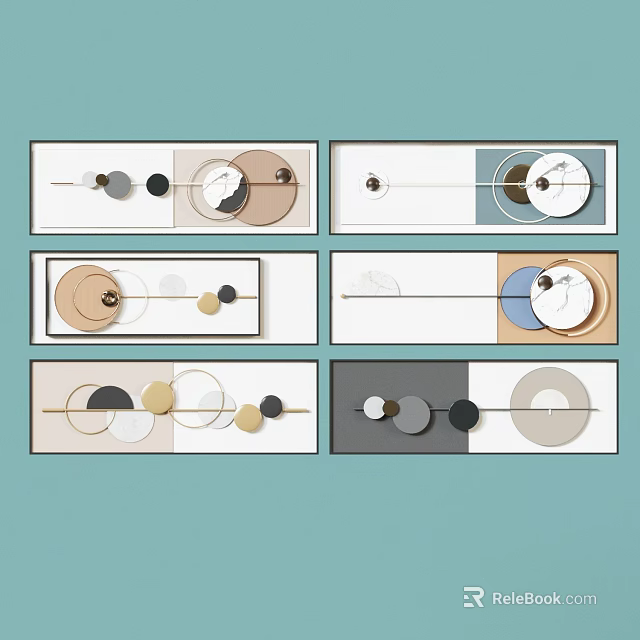 Modern Abstract Wall Art With Circular Elements And Colorful Designs On Light Blue Background 3d model 