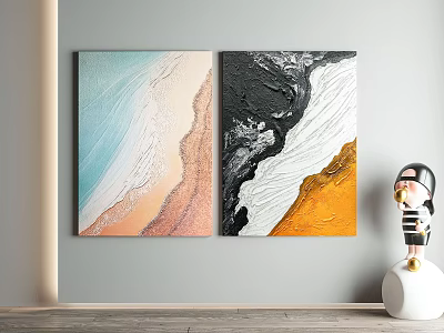 Abstract Textured Wall Art With Blue Pink Black White Yellow Colors And Decorative Ornament 3d model