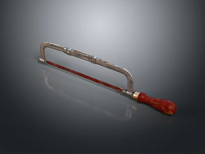 Durable Metal Hand Saw with Red Handle and Sharp Blade Design 3d model