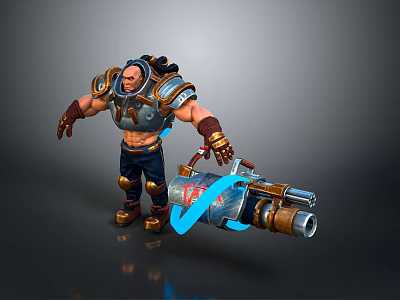 Muscular Character Holding Stylish Household Device With Blue Light Effect 3d model