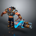Muscular Character Holding Stylish Household Device With Blue Light Effect
