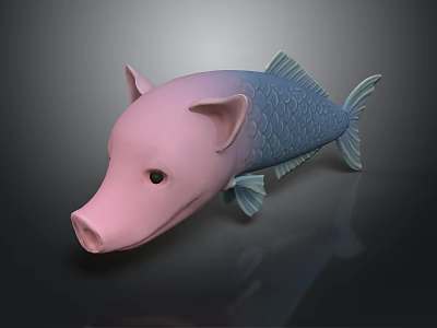 Unique Pink Pig Head Blue Fish Scales Hybrid Animal Figurine Design 3d model