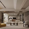 Modern Minimalist Living Room Interior Design With White Sofa Round Coffee Table And Cozy Chair