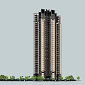Modern High Rise Residential Building With Green Trees Lawn And Entrance Area