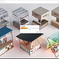 Colorful Retail Kiosk Designs With Various Roof Styles And Brand Logos For Market Spaces