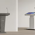 Two Modern Podiums With Microphone And Digital Screen In Gray And White 3d model