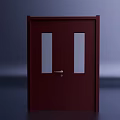 Dark Red Double Doors With Glass Panels Door Handle Lock And Hinges 3d model