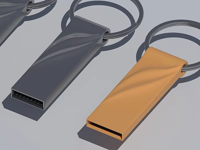 Golden And Gray USB Flash Drives With Key Ring And Sleek Design 3d model