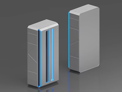 Monitoring Room Equipment with Gray Cabinets and Blue LED Light Strips 3d model