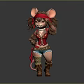 Cartoon Mouse Girl Character In Pirate Style With Red Top Blue Shorts And Brown Boots