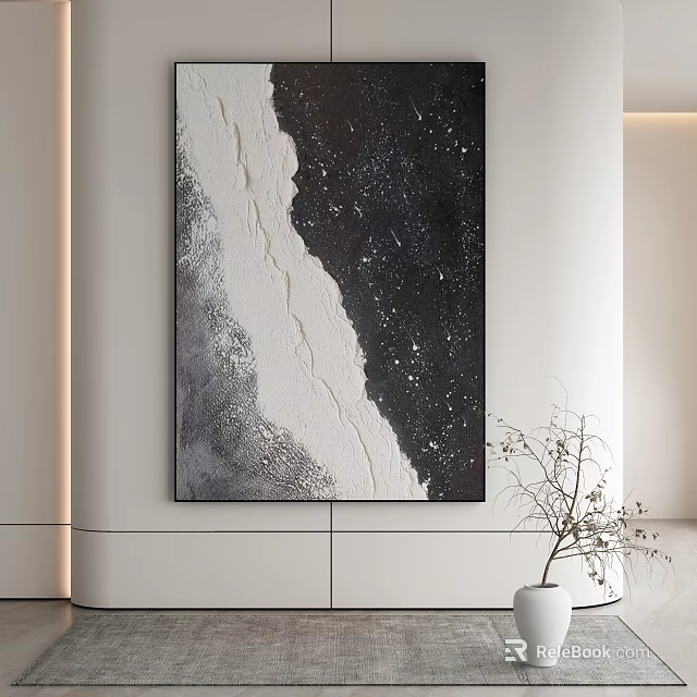 Contemporary Abstract Painting With Black White Gray Textured Design For Modern Wall Art Decor 3d model 