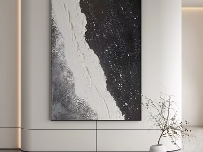 Contemporary Abstract Painting With Black White Gray Textured Design For Modern Wall Art Decor 3d model