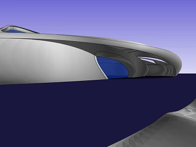 Modern Streamlined Architectural Structure With Metallic Surface Blue Windows And Dark Background 3d model