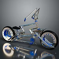 Custom Chrome Bicycle With Blue Accents Large Wheels And Reflective Surfaces 3d model