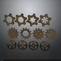 Hardware Tools Featuring Copper Colored Gears With Various Designs Arranged In Rows
