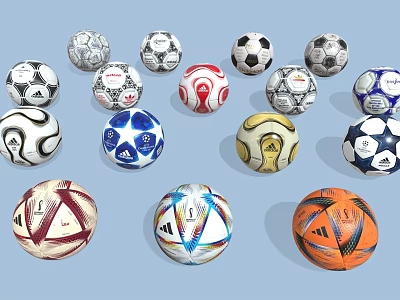 Various Colorful Soccer Balls With Different Designs And Brands As Sports Equipment 3d model