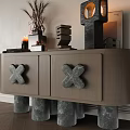 Stylish Wooden Entryway Side Cabinet With X Shaped Door Details And Grey Cylindrical Legs