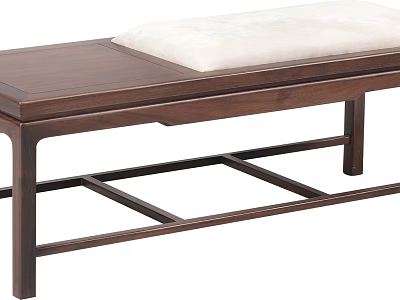 Modern Wooden Bench With White Upholstered Cushion And Sturdy Design Frame 3d model