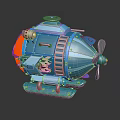 Blue Sci Fi Spaceship Model With Mechanical Propeller And Cosmic Elements