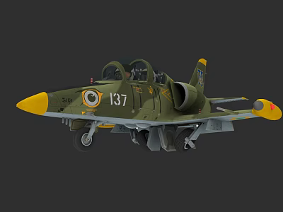 Green Military Fighter Jet With Yellow Nose Two Seat Landing Gear Down Number 137 3d model