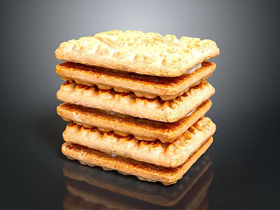 Stacked Crispy Crackers With Textured Surface And Golden Brown Layers 3d model